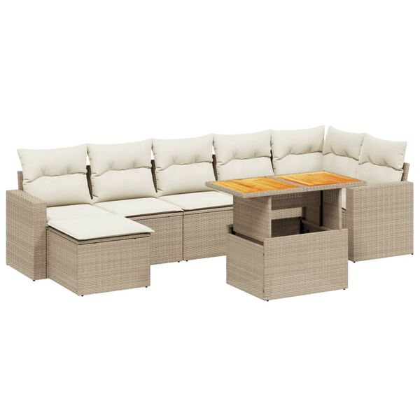 vidaXL 8 Piece Garden Sofa Set with Cushions Beige Poly Rattan