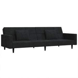 vidaXL 2-Seater Sofa Bed with Two Pillows Black Velvet