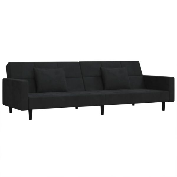 vidaXL 2-Seater Sofa Bed with Two Pillows Black Velvet