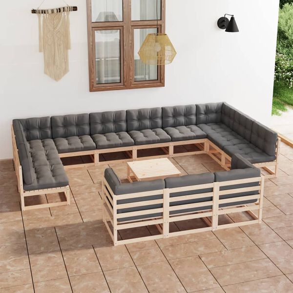 vidaXL 14 Piece Garden Lounge Set with Cushions Solid Pinewood