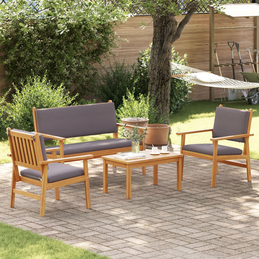vidaXL 4 Piece Garden Sofa Set with Cushions Solid Wood Acacia