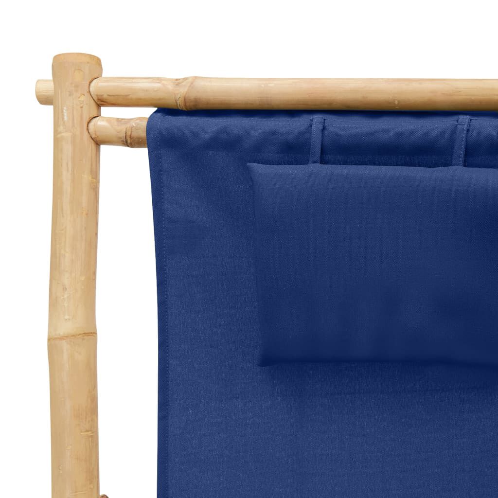 vidaXL Deck Chair Bamboo and Canvas Navy Blue