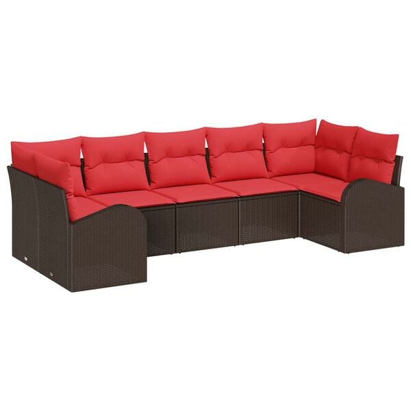 vidaXL Garden Sofa Set with Cushion 7 pcs Brown Poly Rattan