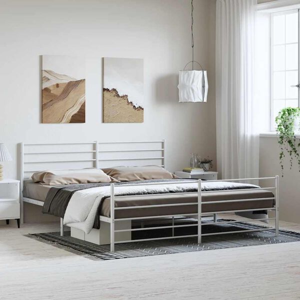 vidaXL Metal Bed Frame without Mattress with Footboard White 183x213cm