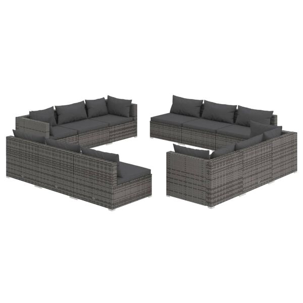 vidaXL 12 Piece Garden Lounge Set with Cushions Poly Rattan Grey