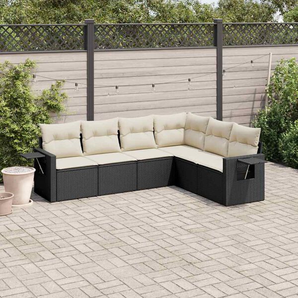 vidaXL 6 Piece Garden Sofa Set with Cushions Black Poly Rattan