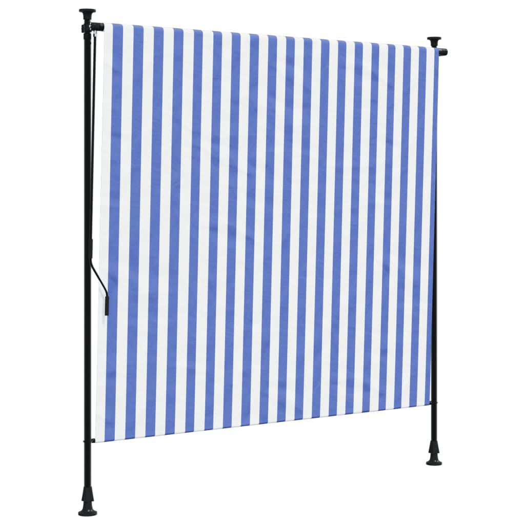 vidaXL Outdoor Roller Blind Blue and White 150x270 cm Fabric&Steel