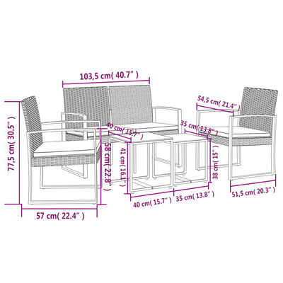 vidaXL 5 piece Garden Dining Set with Cushions Black PP Rattan