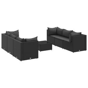 vidaXL 7 Piece Garden Lounge Set with Cushions Black Poly Rattan