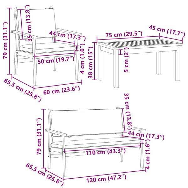 vidaXL 4 Piece Garden Sofa Set with Cushions Solid Wood Acacia