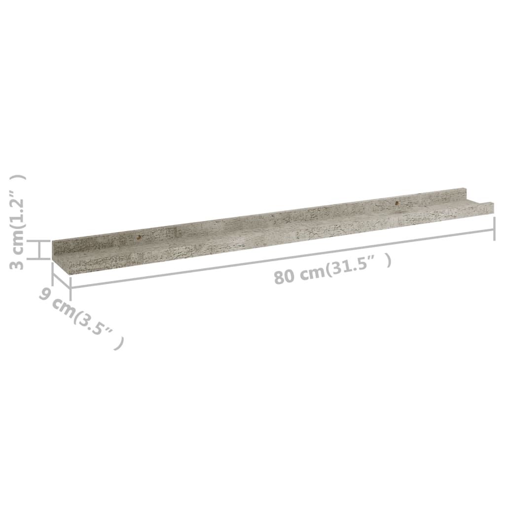 vidaXL Wall Shelves 2 pcs Concrete Grey 80x9x3 cm