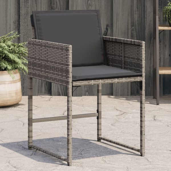 vidaXL Garden Chairs with Cushions 4 pcs Grey Poly Rattan