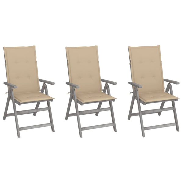vidaXL Garden Reclining Chairs 3 pcs with Cushions Solid Acacia Wood