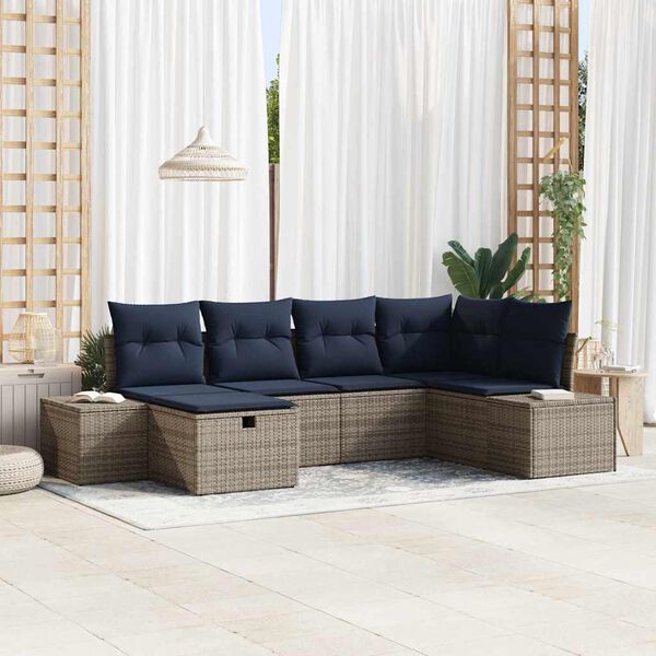 vidaXL Garden Sofa Set with Cushion 6 pcs Grey Poly Rattan