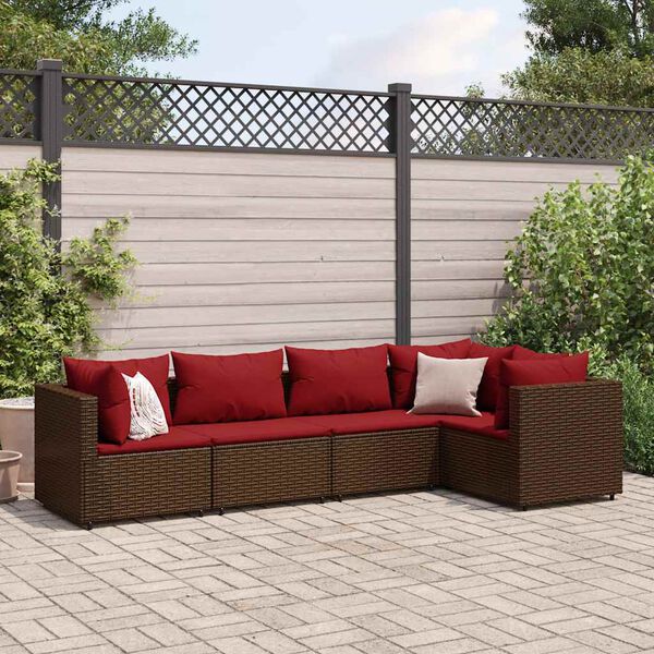 vidaXL 5 Piece Garden Lounge Set with Cushions Brown Poly Rattan
