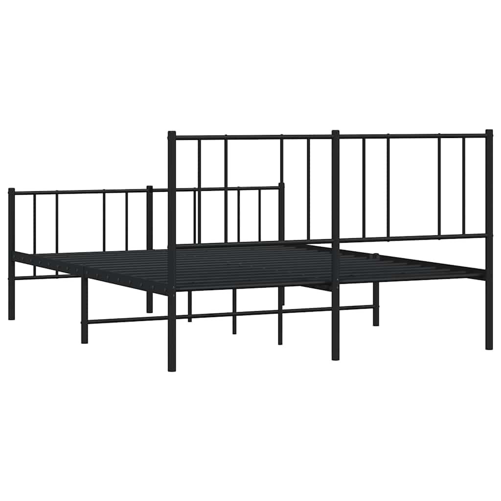 vidaXL Metal Bed Frame without Mattress with Footboard Black 135x190cm