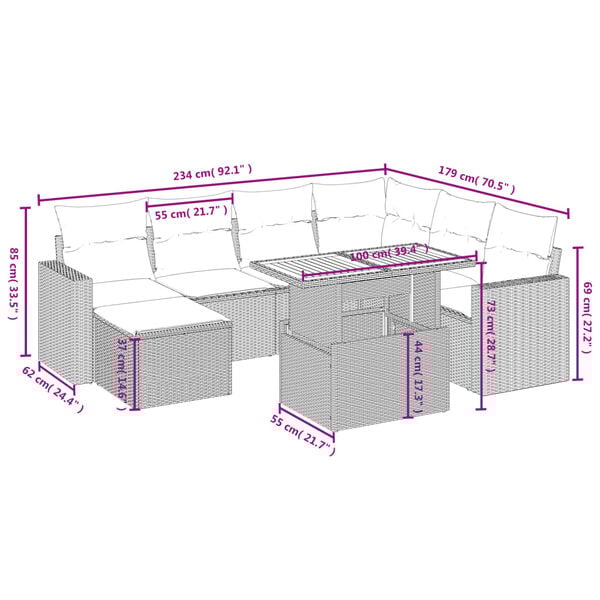 vidaXL 8 Piece Garden Sofa Set with Cushions Grey Poly Rattan