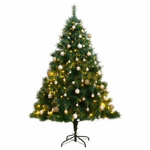 vidaXL Artificial Hinged Christmas Tree 300 LEDs & Ball Set 180 cm