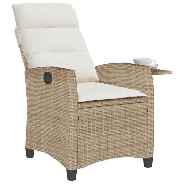vidaXL Reclining Garden Chair with Side Table Beige Poly Rattan