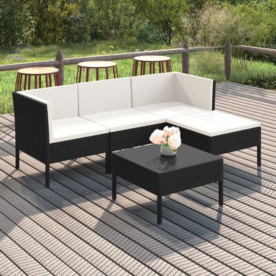 vidaXL 5 Piece Garden Lounge Set with Cushions Poly Rattan Black