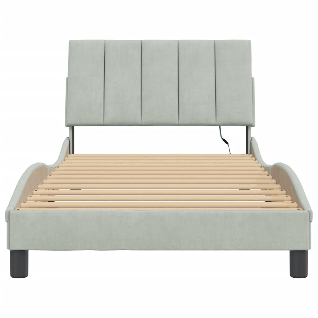 vidaXL Bed Frame with LED without Mattress Light Grey 100x203 cm Velvet