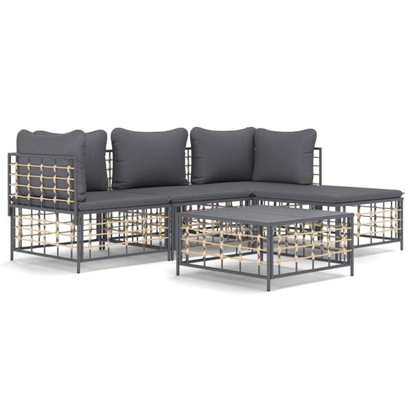 vidaXL 4 Piece Garden Lounge Set with Cushions Anthracite Poly Rattan
