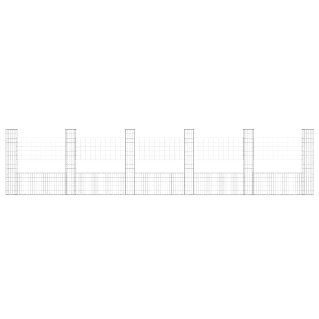 vidaXL U-shape Gabion Basket with 6 Posts Iron 620x20x150 cm