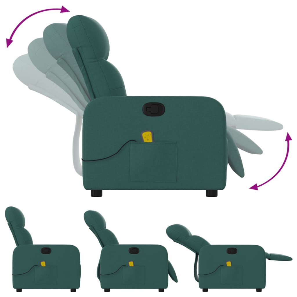 vidaXL Massage Recliner Chair Dark Green Fabric