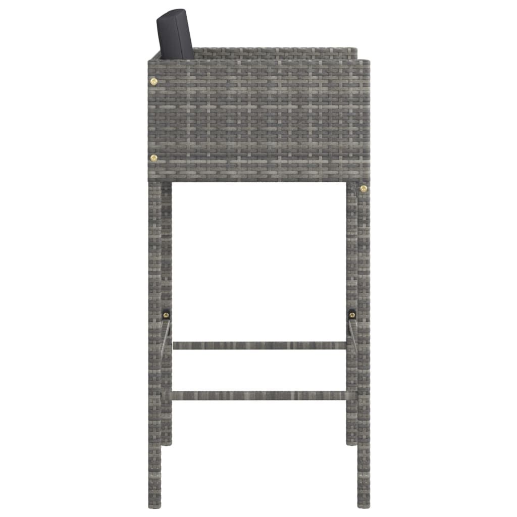 vidaXL Bar Stools 4 pcs with Cushions Grey Poly Rattan