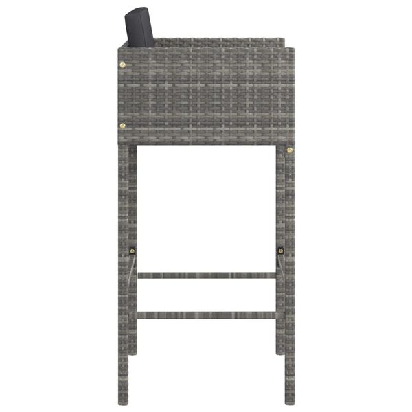 vidaXL Bar Stools 4 pcs with Cushions Grey Poly Rattan