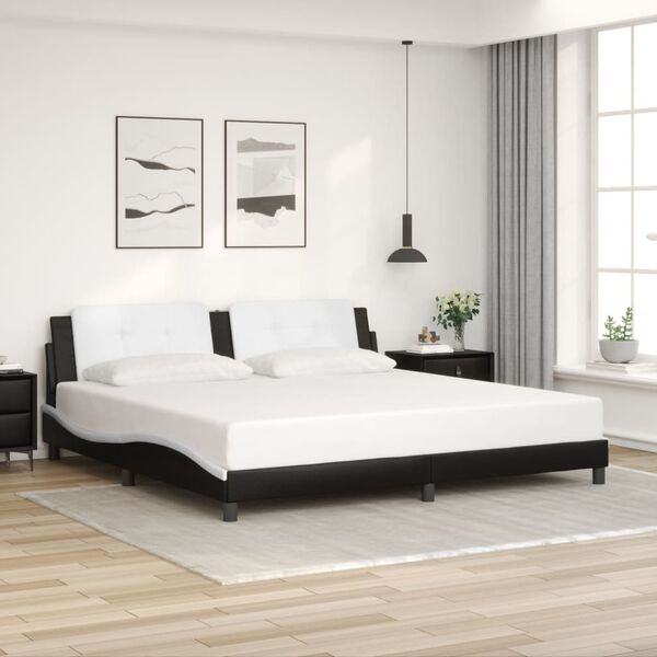 vidaXL Bed Frame with LED without Mattress "Zadar" Black and White 193x203 cm