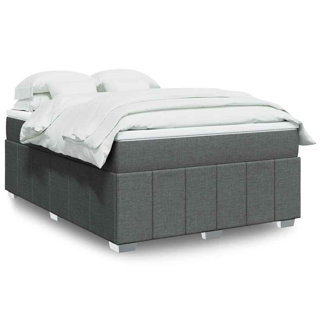 vidaXL Box Spring Bed with Mattress Dark Grey Full Fabric