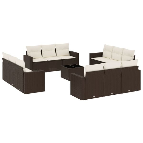 vidaXL 13 Piece Garden Sofa Set with Cushions Brown Poly Rattan