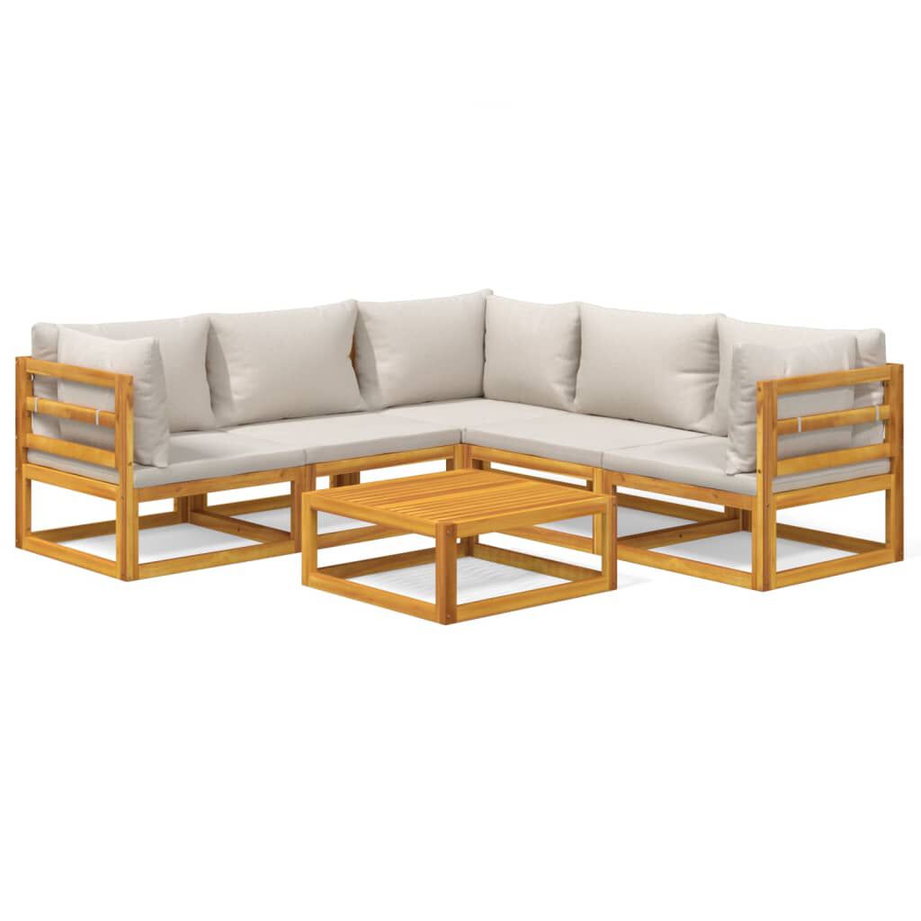 vidaXL 6 Piece Garden Lounge Set with Light Grey Cushions Solid Wood