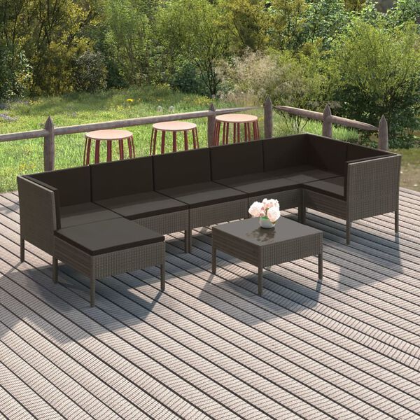 vidaXL 8 Piece Garden Lounge Set with Cushions Poly Rattan Grey