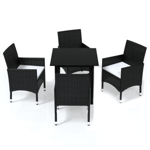 vidaXL 5 Piece Garden Dining Set with Cushions Poly Rattan Black