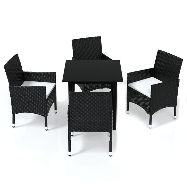 vidaXL 5 Piece Garden Dining Set with Cushions Poly Rattan Black