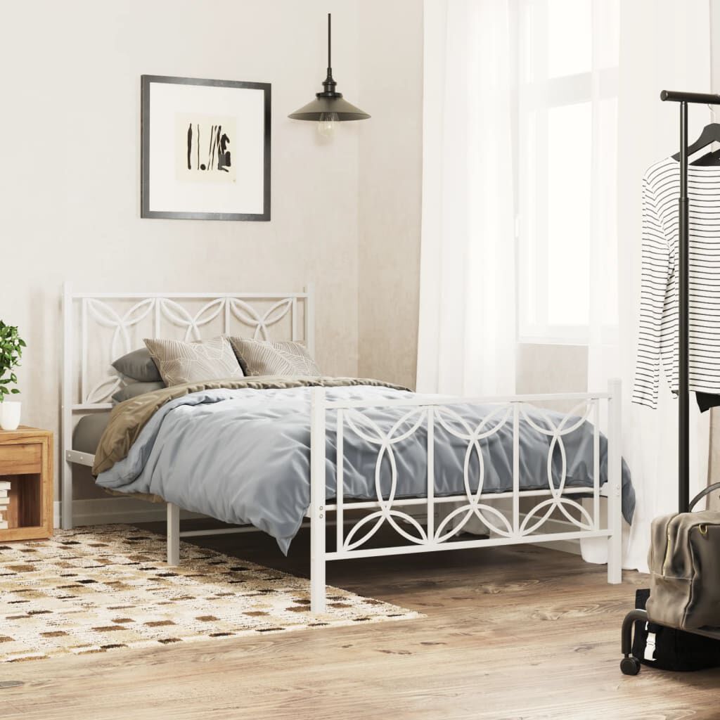 vidaXL Metal Bed Frame without Mattress with Footboard White 100x200cm
