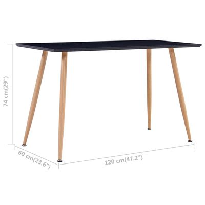 vidaXL Dining Table Black and Oak 120x60x74 cm MDF