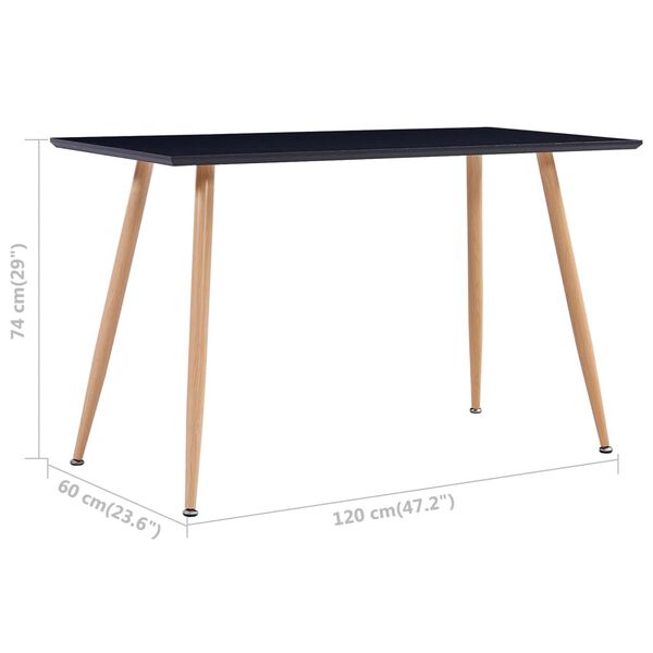 vidaXL Dining Table Black and Oak 120x60x74 cm MDF