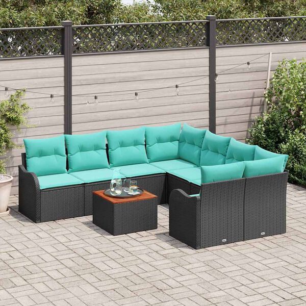 vidaXL Garden Sofa Set 9 pcs Black Poly rattan