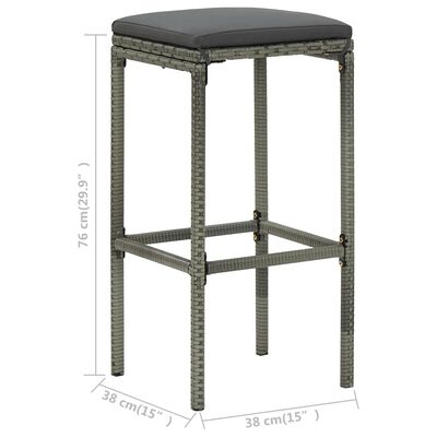 vidaXL Bar Stools with Cushions 3 pcs Grey Poly Rattan