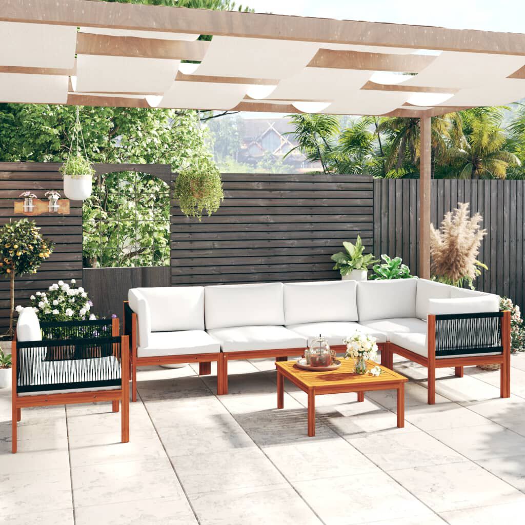 vidaXL 7 Piece Garden Lounge Set with Cushions Cream Solid Acacia Wood