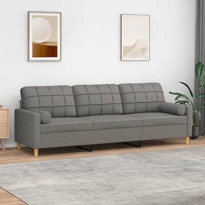 vidaXL 3-Seater Sofa with Pillows&Cushions Dark Grey 210 cm Fabric