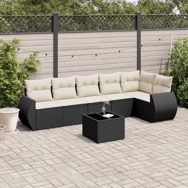 vidaXL 7 Piece Garden Sofa Set with Cushions Black Poly Rattan