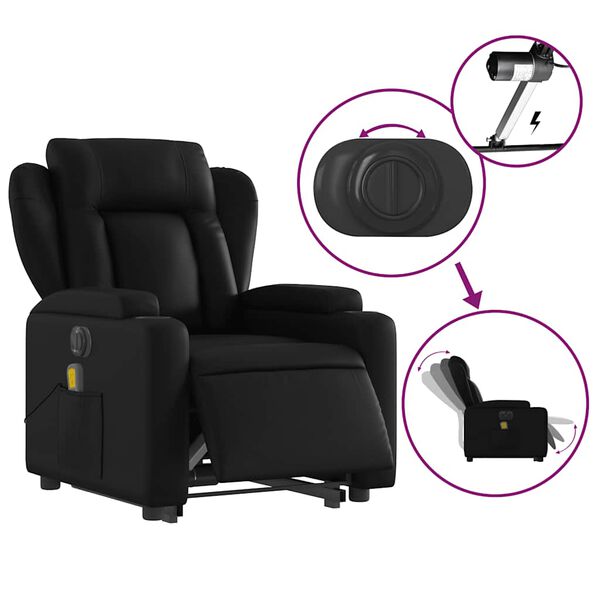 vidaXL Electric Stand up Massage Recliner Chair Black Faux Leather