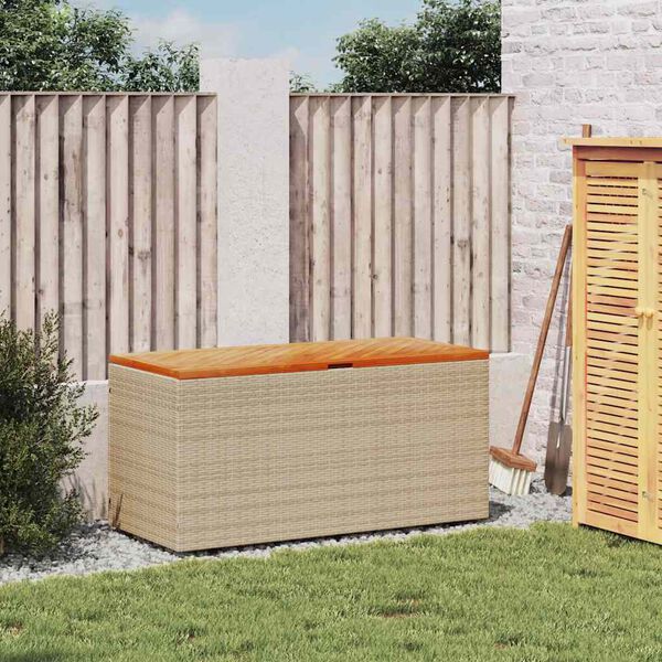 vidaXL Garden Storage Box Beige 110x50x54 cm Poly Rattan Acacia Wood