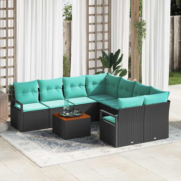 vidaXL Garden Sofa Set 9 pcs Black and turquoise