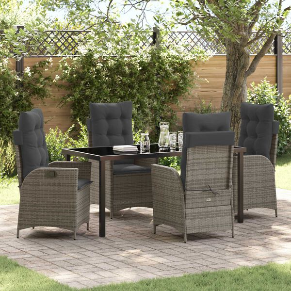 vidaXL Garden Dining Set with Cushion 5 pcs Grey Poly Rattan