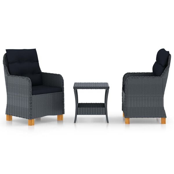 vidaXL 3 Piece Garden Lounge Set with Cushions Poly Rattan Dark Grey